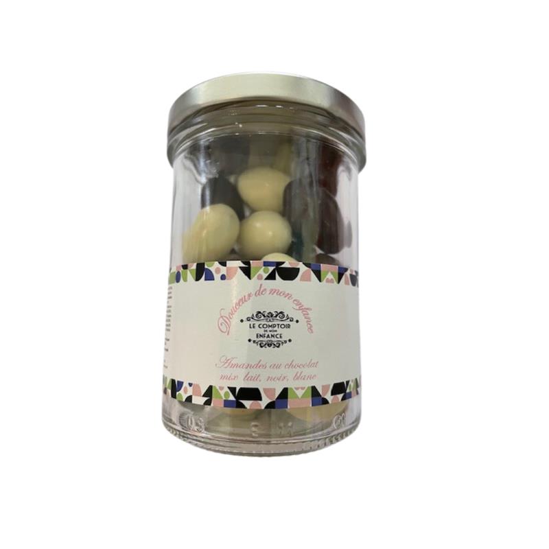 Amandes au chocolat mix blanc, lait, noir